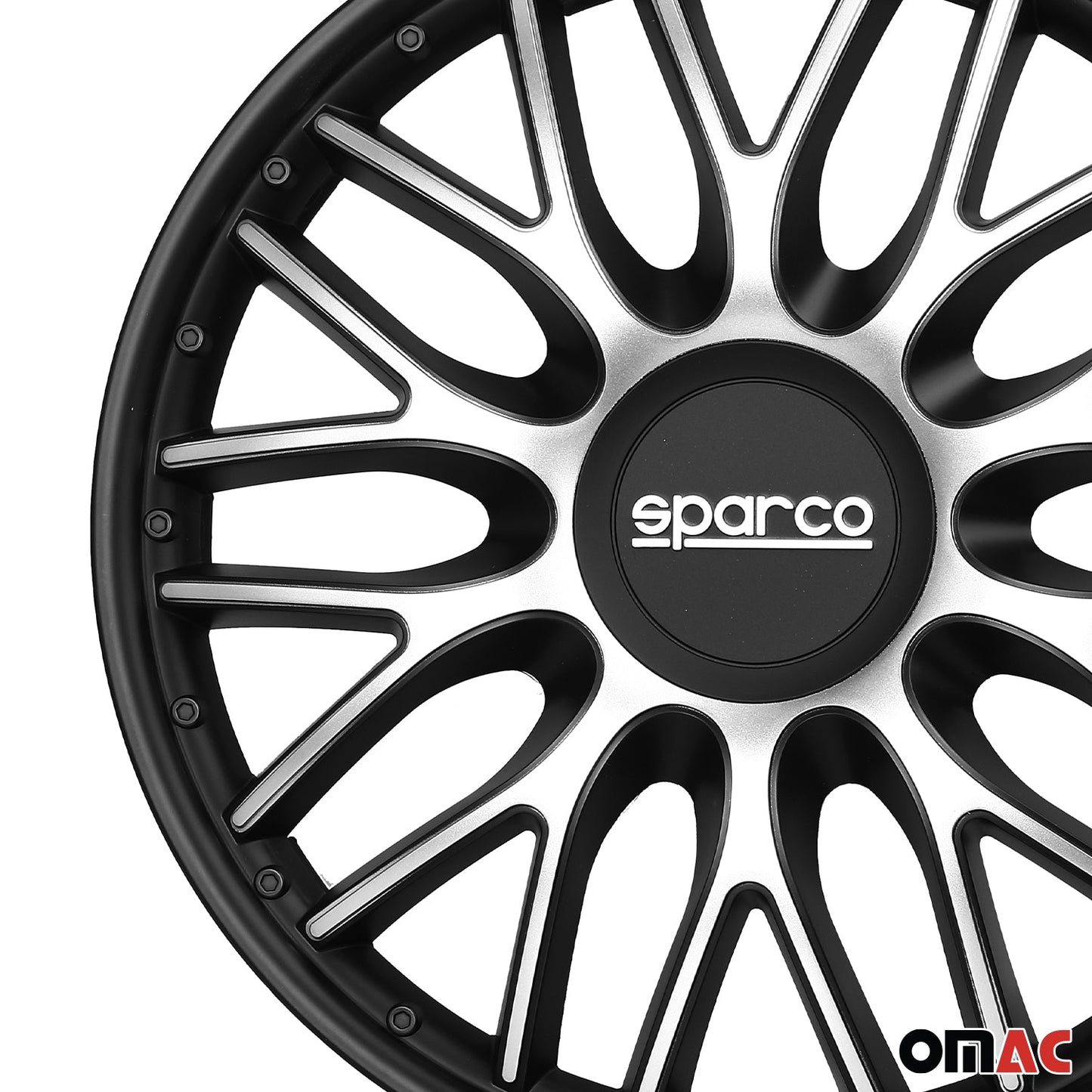 Radkappen Radzierblenden Sparco Roma 14" Zoll Abdeckung Set Silber Schwarz 4x