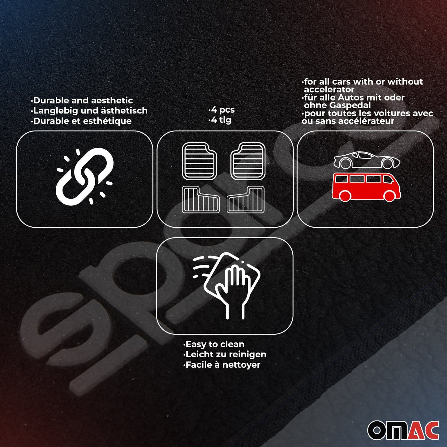 SPARCO Fußmatten Automatten Universal Schwarz Autoteppich Alwettermatten 4 tlg