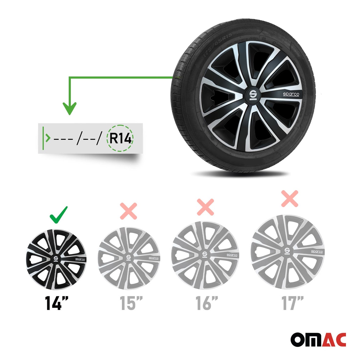 Radkappen Radzierblenden Sparco Palermo 14" Zoll Auto Abdeckung Set Schwarz 4x