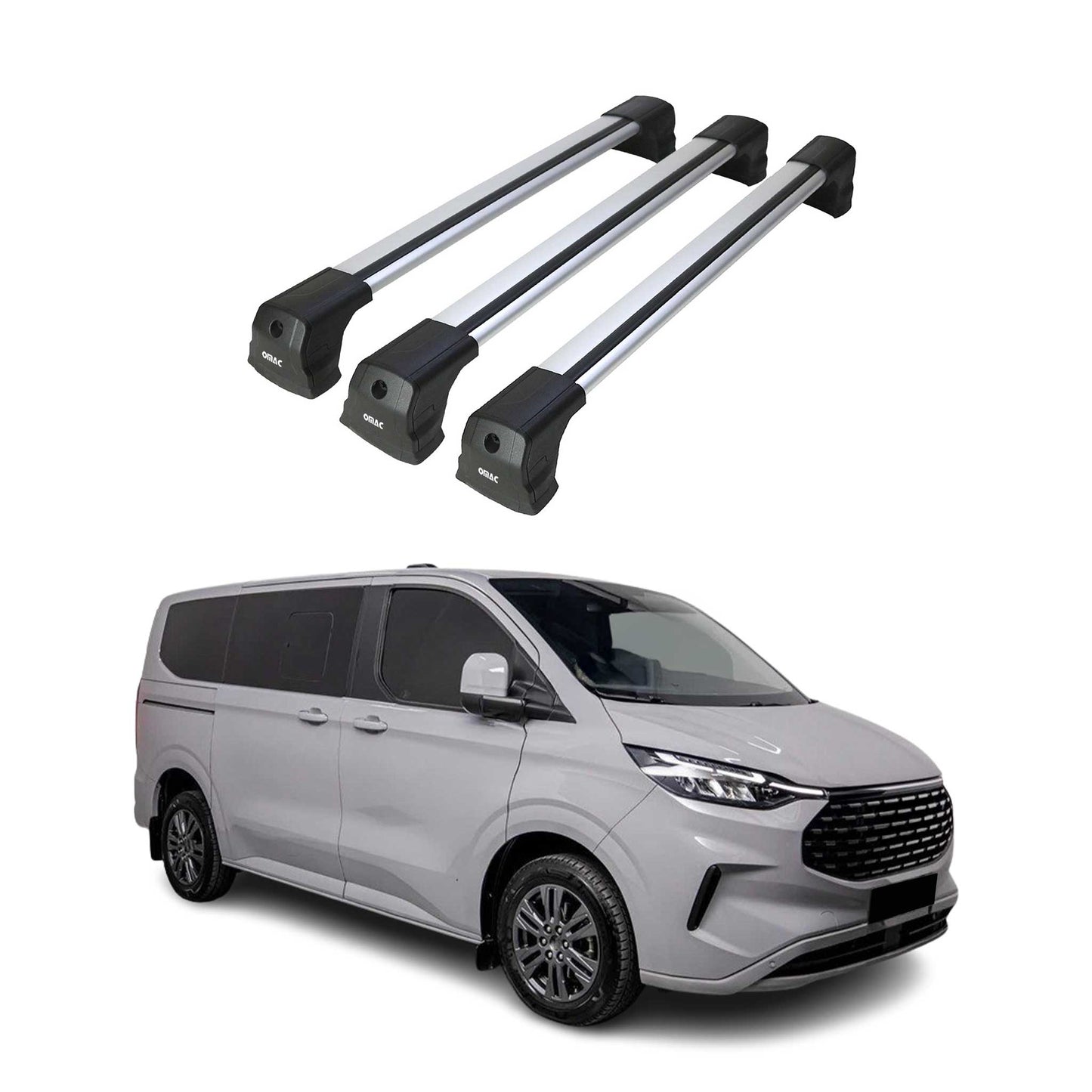 Bară portbagaj plafon pentru Ford Transit Custom / Tourneo Custom 2023-2025, 75 kg, argintiu, set 3 piese