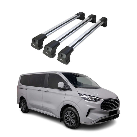 Bagażnik dachowy do Forda Transita Custom / Tourneo Custom 2023-2025, 75 kg, srebrny, zestaw 3 szt.