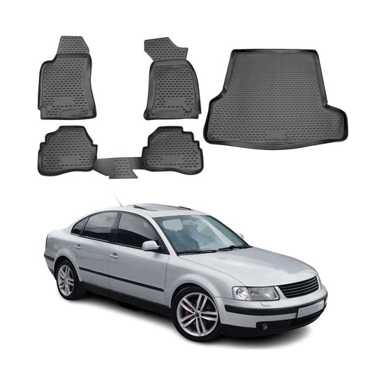 Fußmatten & Kofferraumwanne Set für VW Passat B5 1996-2005 Gummi TPE Schwarz 5x