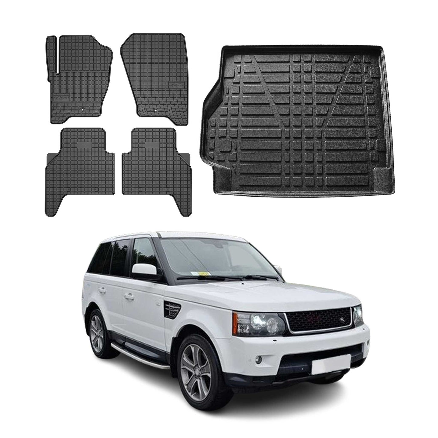 Set covorașe și portbagaj pentru Range Rover Sport L320 2005-2013, cauciuc, 5x