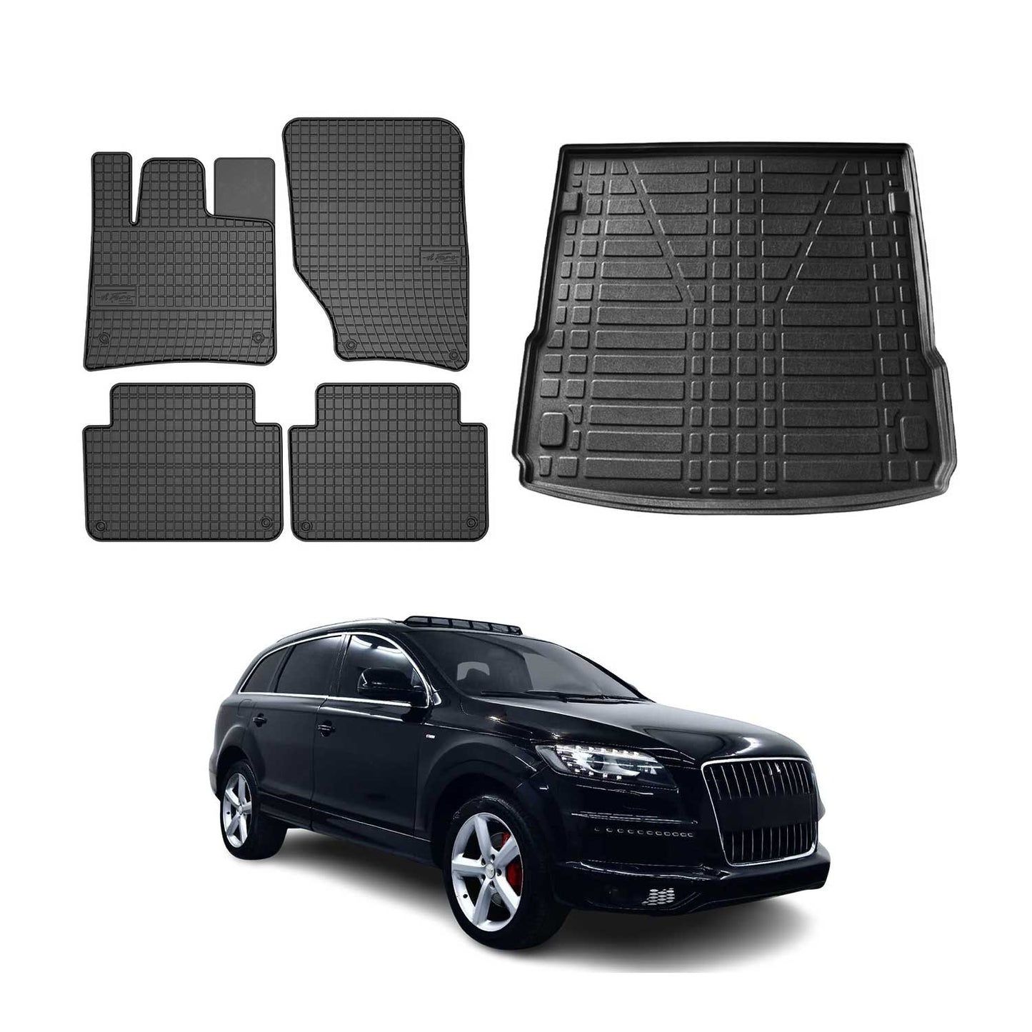 Fußmatten & Kofferraumwanne Set für Audi Q7 4LB 2006-2015 Gummi TPE Schwarz 5x