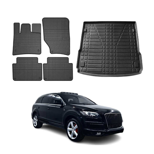 Fußmatten & Kofferraumwanne Set für Audi Q7 4LB 2006-2015 Gummi TPE Schwarz 5x