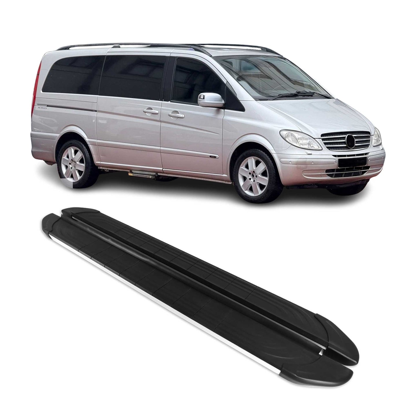 Trittbretter Seitenschutz für Mercedes Viano W639 2003-14 L1/L2 Alu Schwarz Grau