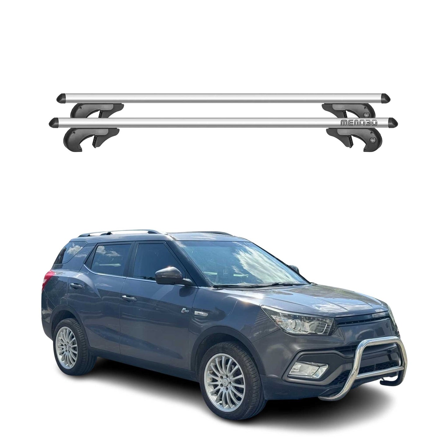 Menabo Dachträger Grundtäger für SsangYong XLV 2016-2021 90kg Alu Silber 2 tlg