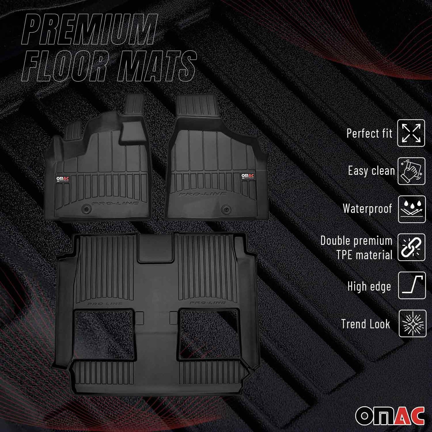 Covorașe de cauciuc OMAC Premium, negre, pentru Dodge Grand Caravan/Voyager 2008-2020