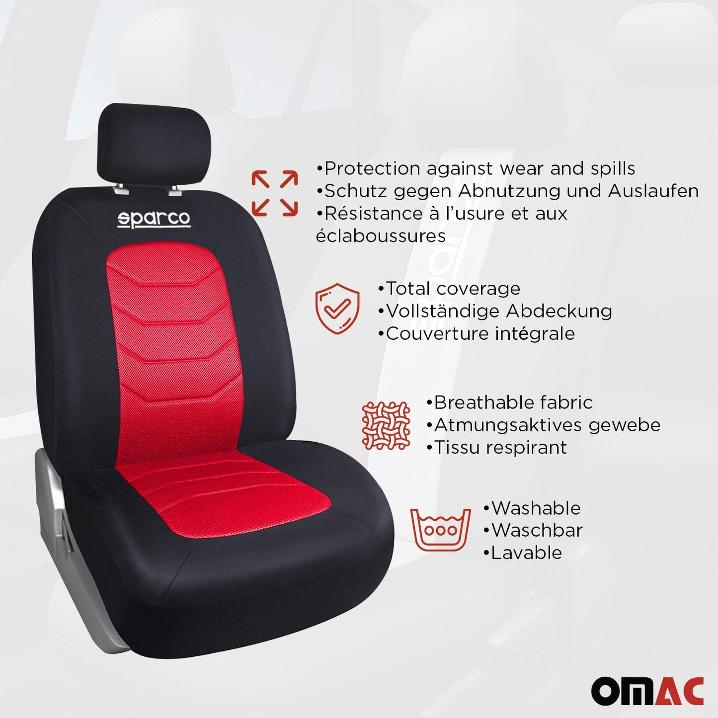 SPARCO Sitzbezüge Schonbezüge Autositzbezüge Universell Rot Vorne Hinten
