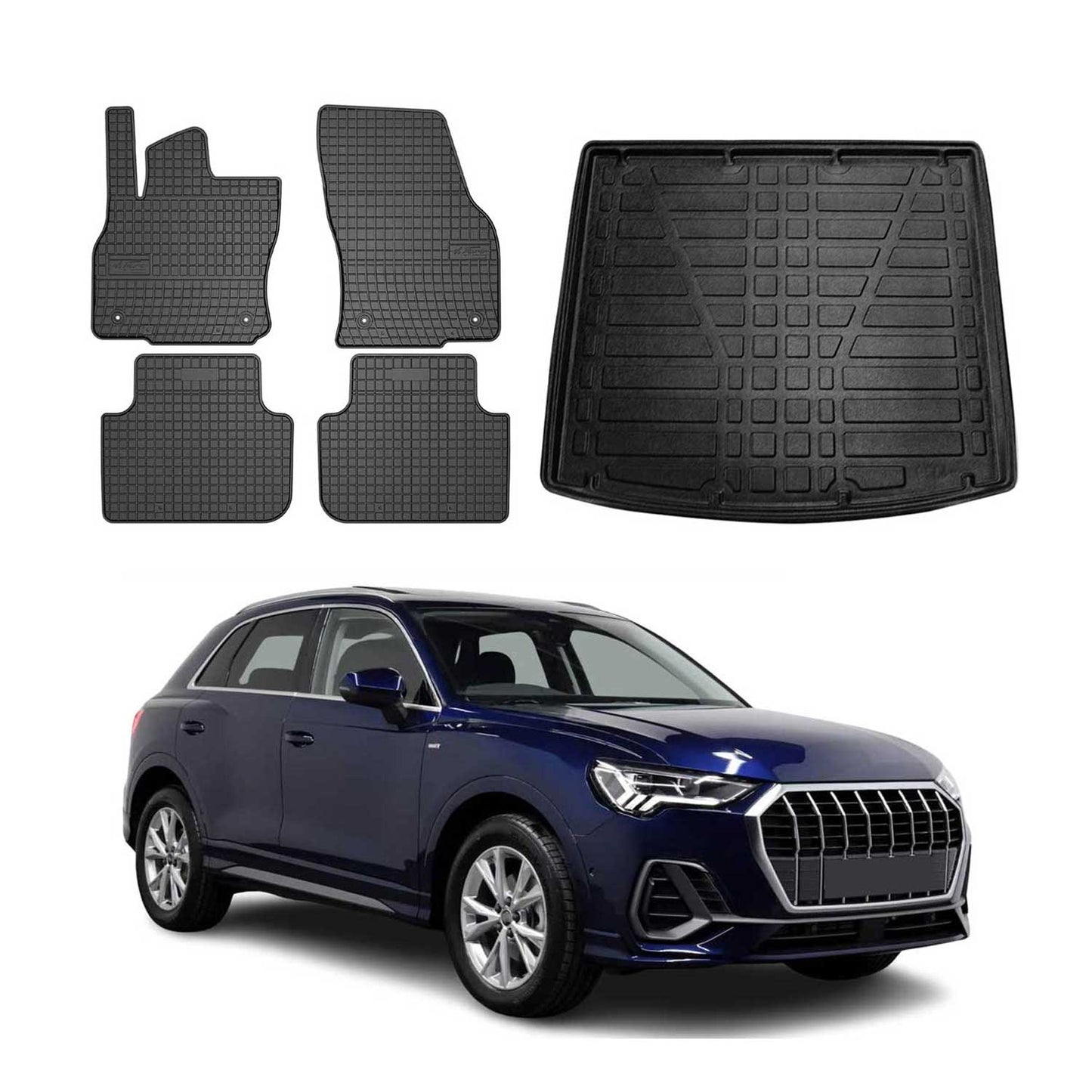 Fußmatten & Kofferraumwanne Set für Audi Q3 F3 2018-2025 Gummi TPE Schwarz 5x