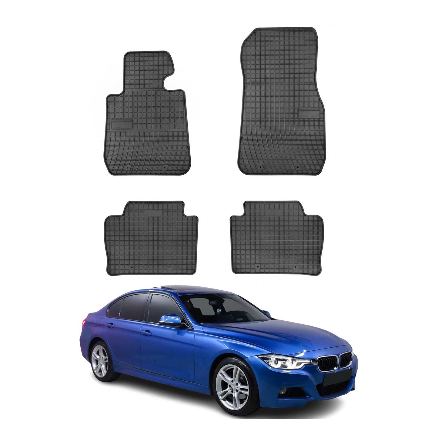 Covorașe cauciuc BMW Seria 3 F30 F31 M3 F80 2012-2019, set 4 piese, negru