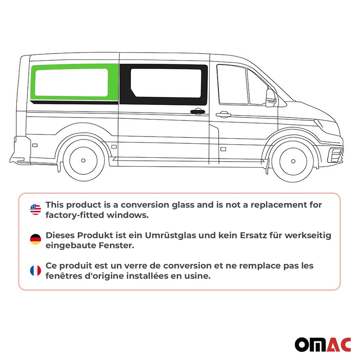 Seitenfenster Schiebetür für MAN TGE 2017-2025 Sicherheitsglas Rechts L2 Schwarz