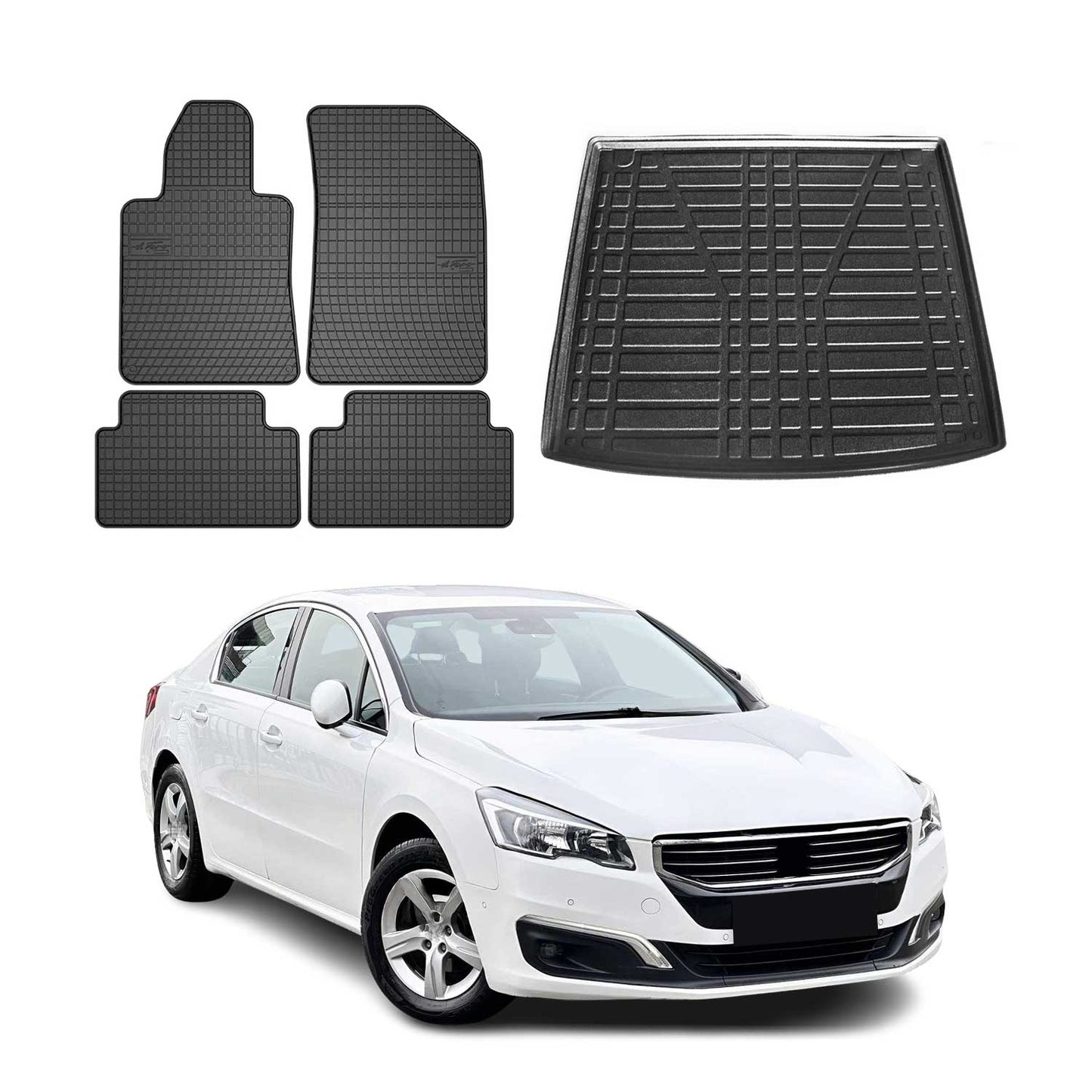 Set covorașe și portbagaj pentru Peugeot 508 Estate 2010-2018, cauciuc TPE, 5x