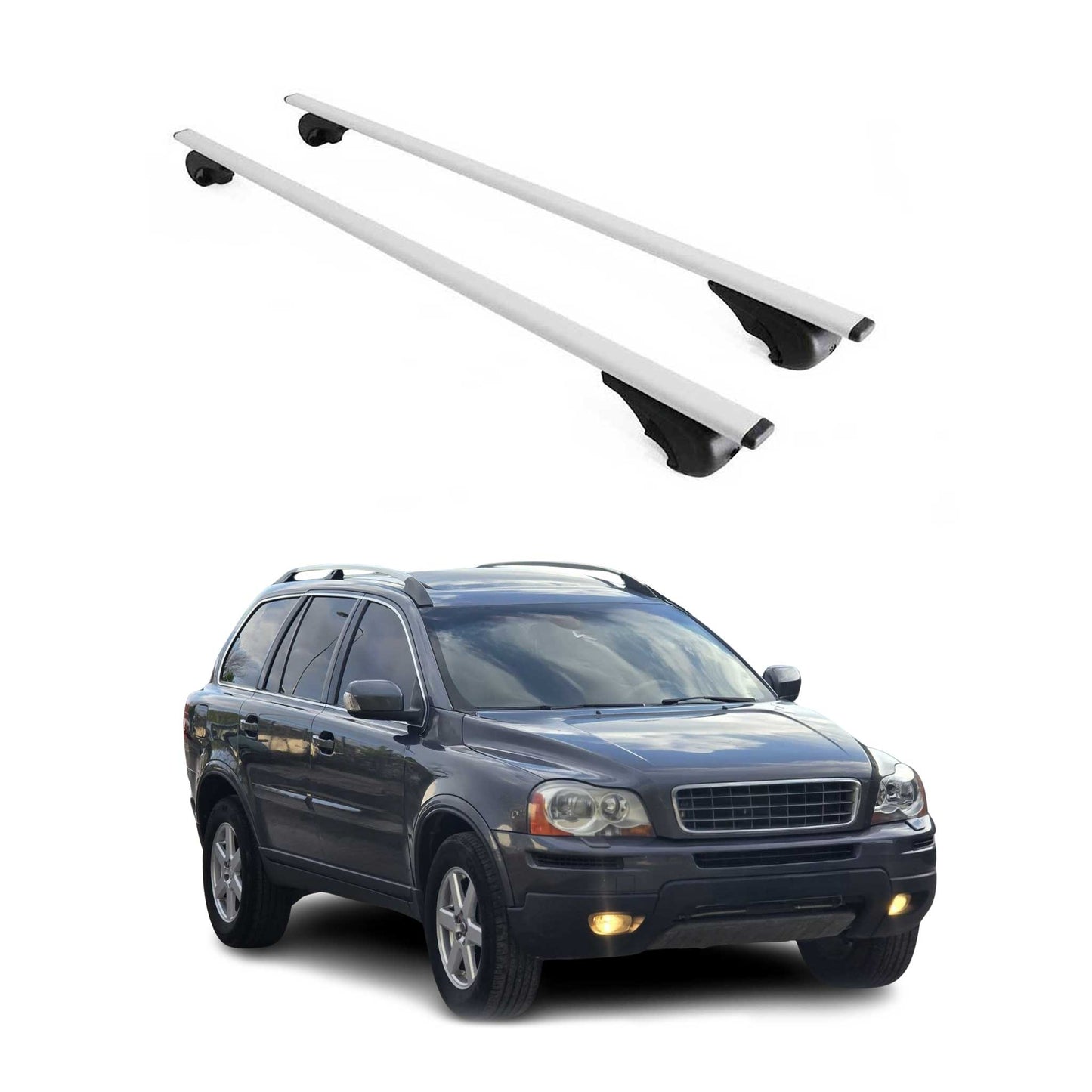 Portbagaj de plafon pentru Volvo XC90 mk1 2002-2014 75kg metal argintiu 2 buc