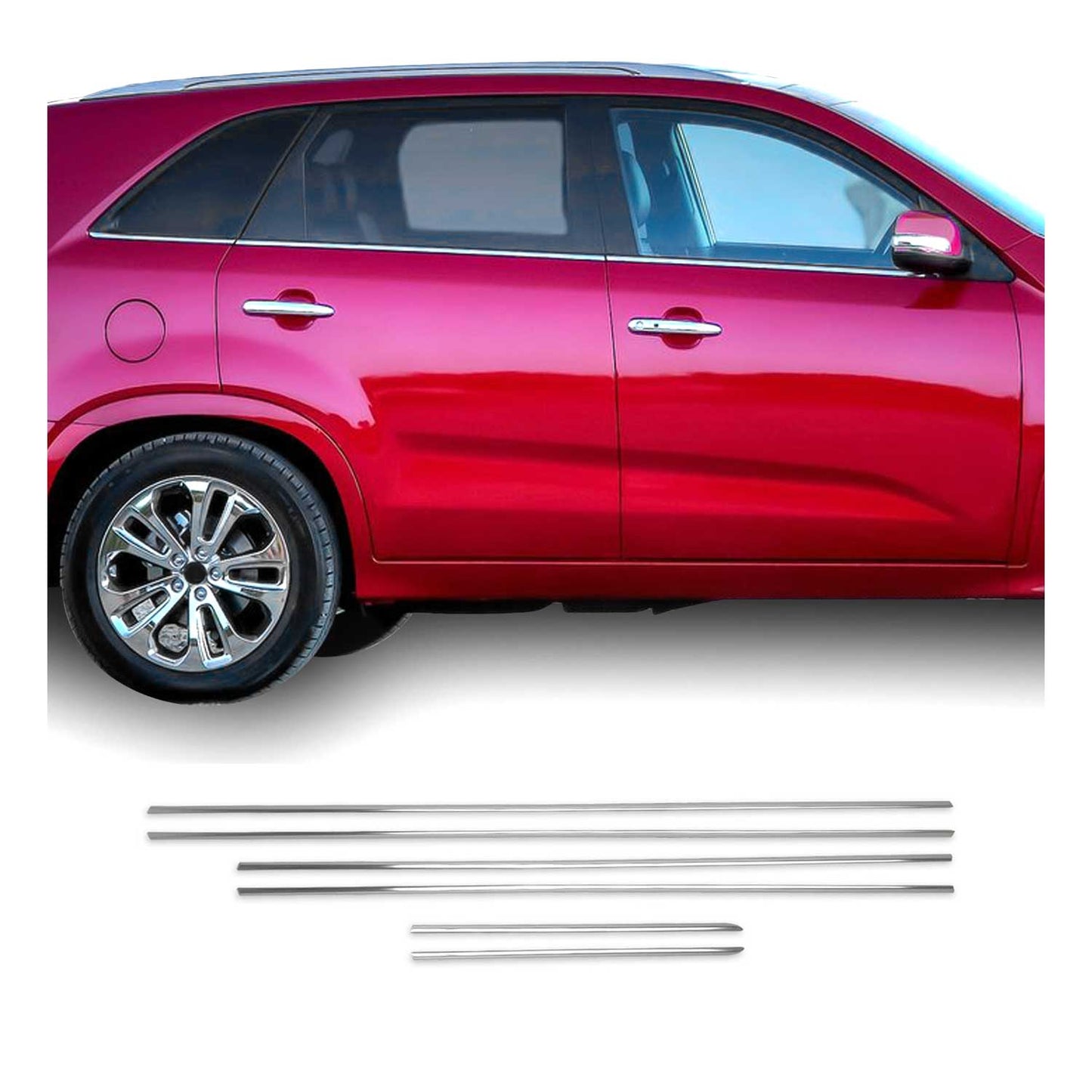 Benzi decorative pentru geamuri Kia Sorento 2009-2014, oțel inoxidabil cromat, 6 bucăți
