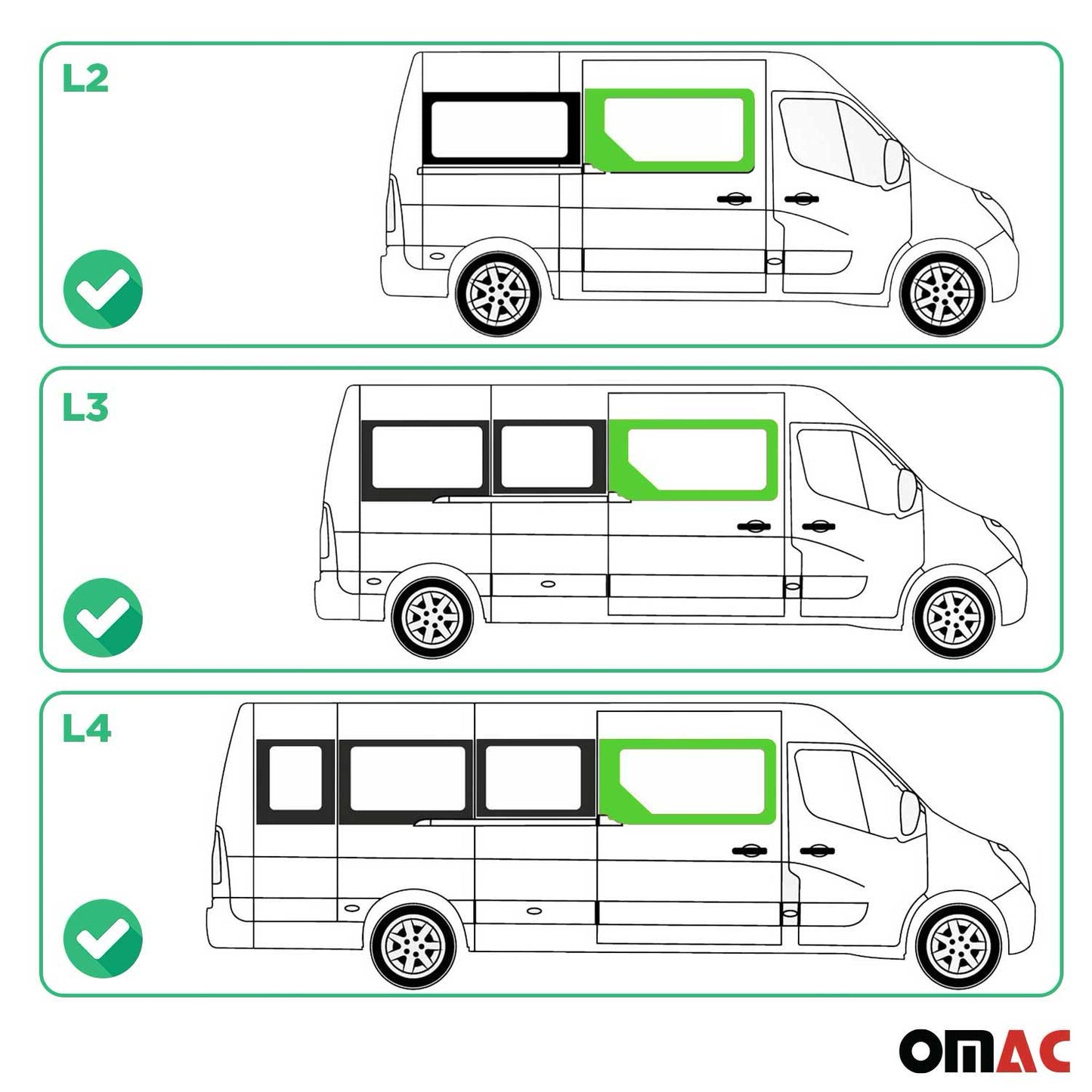 Seitenfenster Auto für Opel Movano 2010–2021 Schiebetür Rechts L2 L3 L4 H2