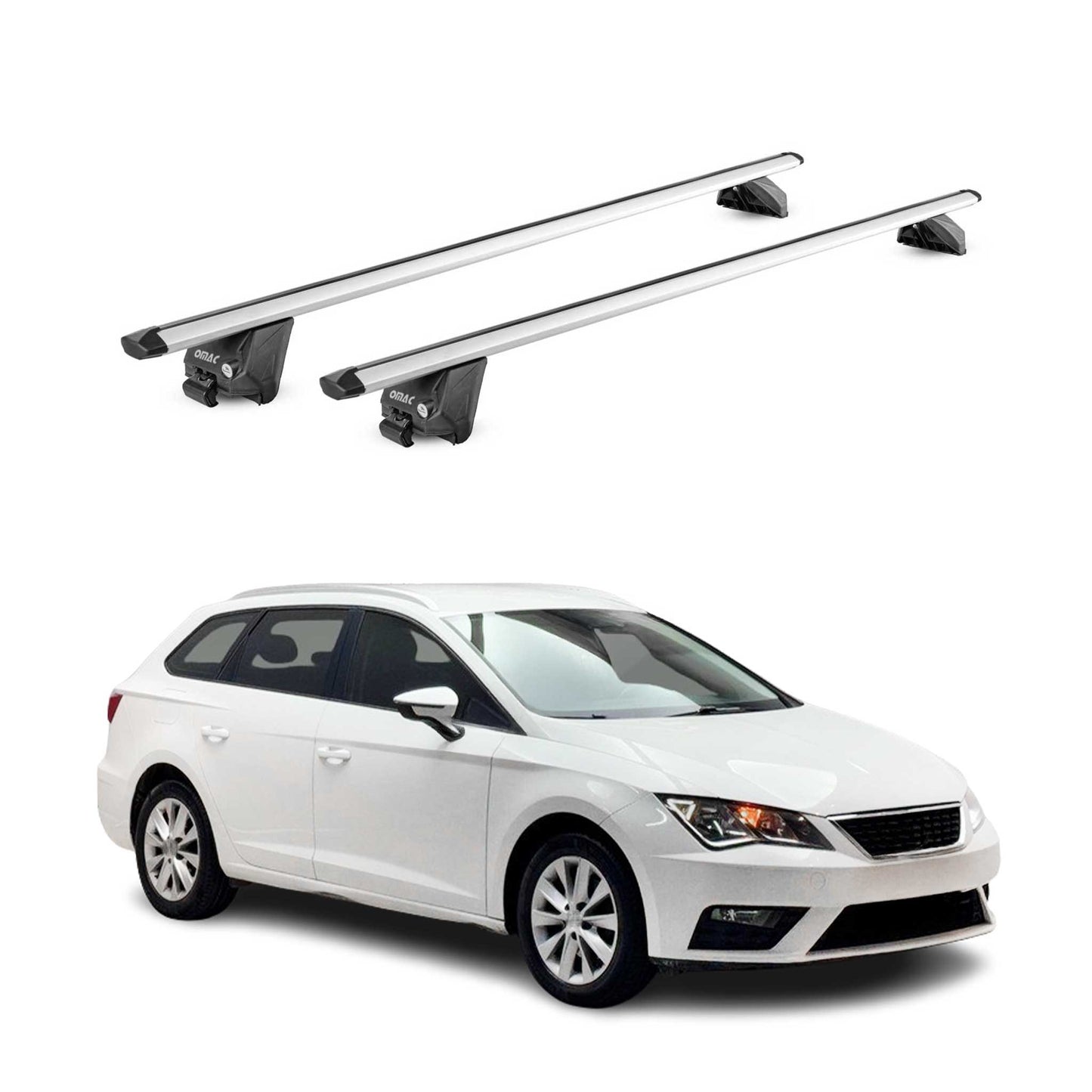 Portbagaj de plafon pentru Seat Leon Estate 2014-2025 100kg aluminiu argintiu 2 piese ABE