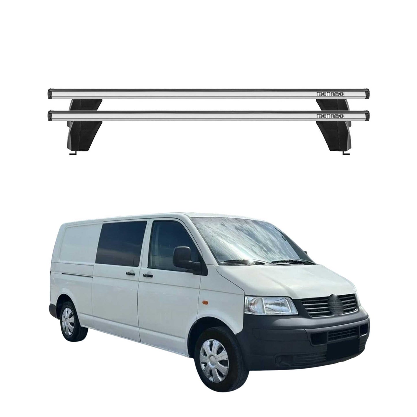 Menabo Dachträger Grundtäger für VW Transporter T5 2003-2015 75kg Alu Silber 2x