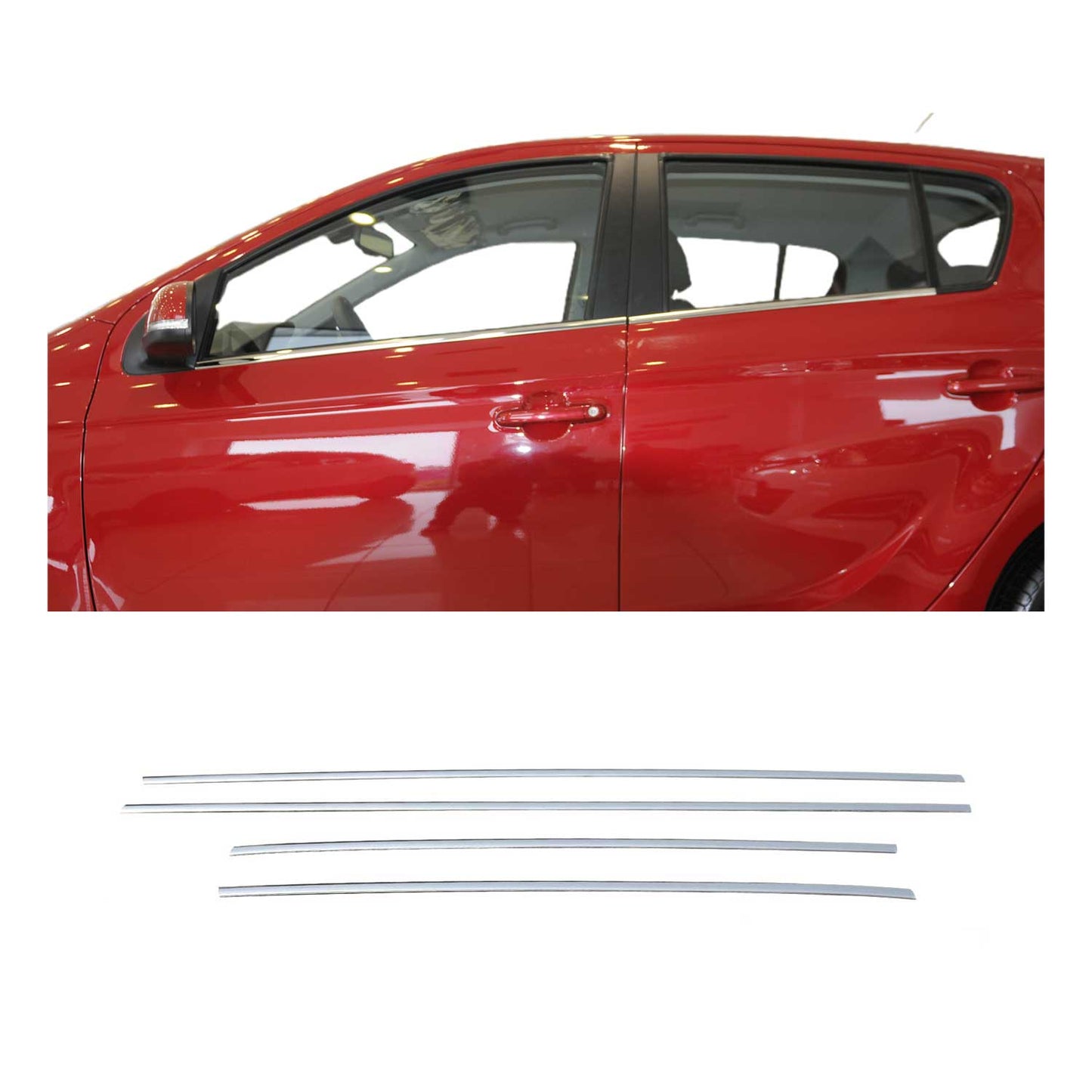 Benzi decorative geamuri pentru Hyundai i20 HB 5D 2012-2014, oțel inoxidabil cromat, 4 bucăți