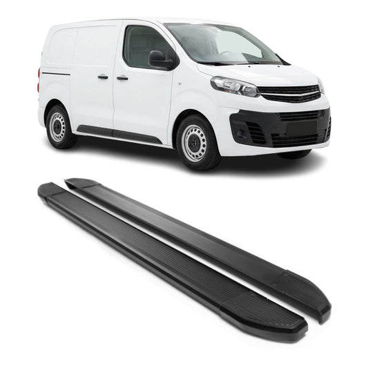 Praguri laterale/scarpe din aluminiu pentru Opel Vivaro 2019-2025 ampatament scurt, negre, set 2 piese