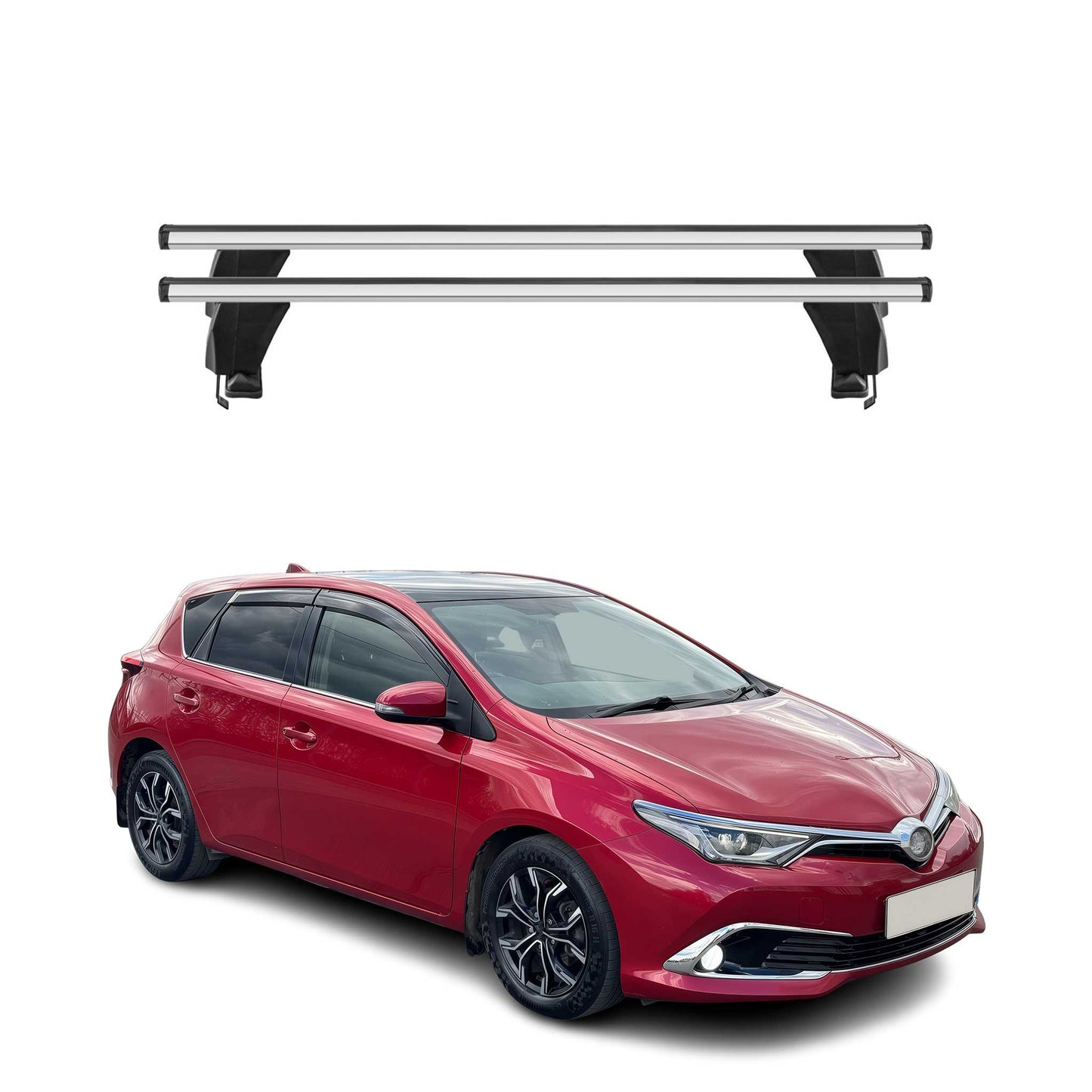 Bagażnik dachowy Menabo do Toyoty Auris mk3 hatchback 2018-2019 50kg aluminium srebrny 2x