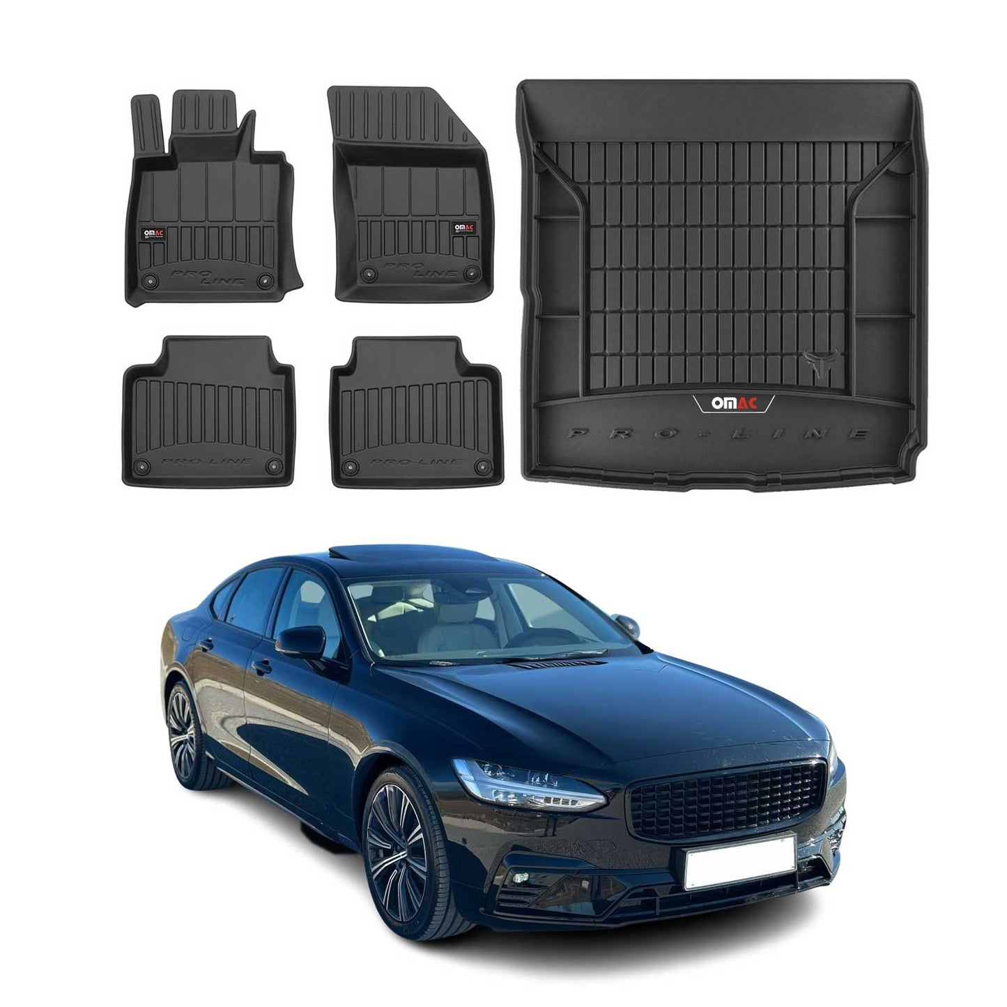 OMAC Fußmatten & Kofferraumwanne Set für Volvo S90 2016-2020 Gummi Schwarz 5x