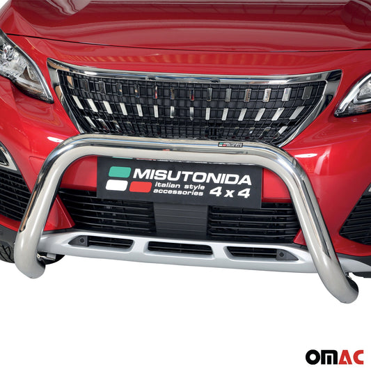 Bară de protecție/buton față pentru Peugeot 3008 2018-2021 ø76mm oțel argintiu protecție