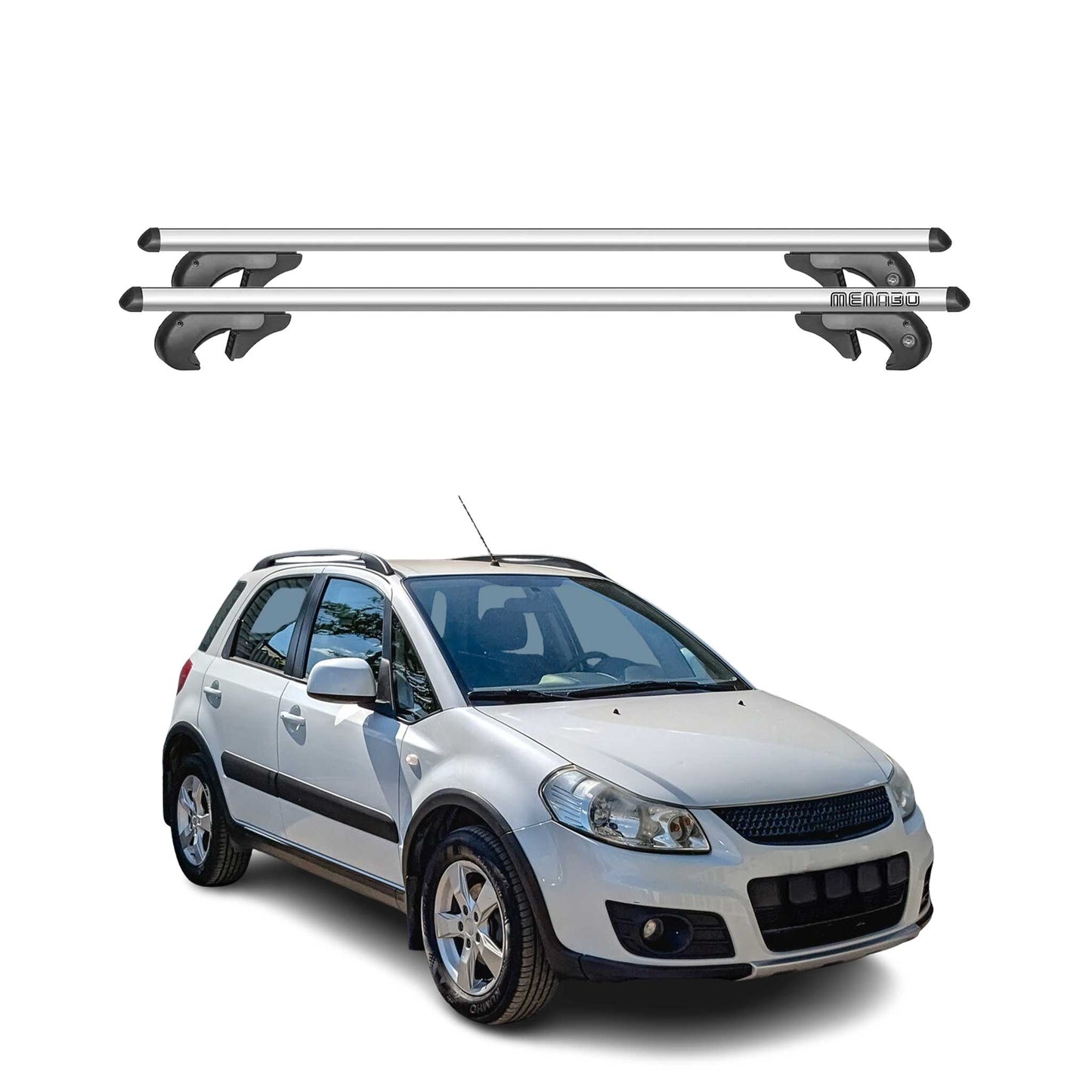 Menabo Dachträger Grundtäger für Suzuki SX4 2006-2009 90kg Alu Silber 2 tlg