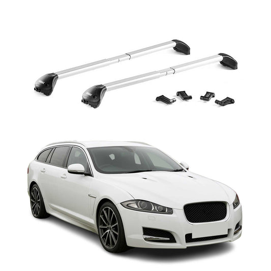 Portbagaj de plafon pentru Jaguar XF Estate 2012-2016 100kg Alu Silver 2 buc ABE