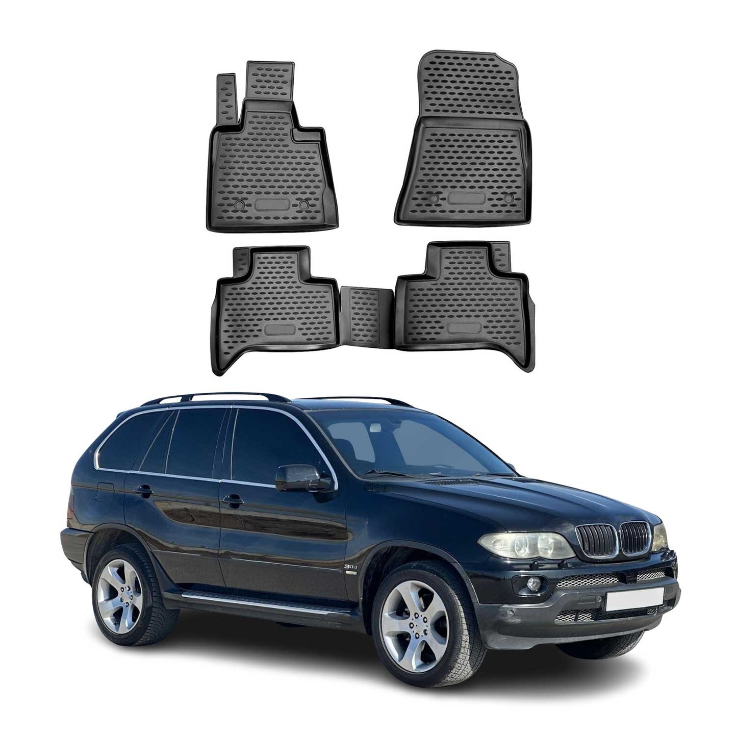 OMAC Gummimatten Fußmatten für BMW X5 E53 1999-2006 TPE Automatten Schwarz 4x