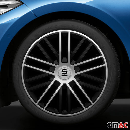 Radkappen Radzierblenden Sparco Bergamo 14" Zoll Abdeckung Set Schwarz Silber 4x