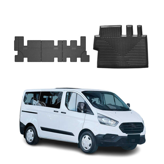 Fußmatten & Kofferraumwanne Set für Ford Tourneo Custom 2012-2024 3.Reihe Gummi