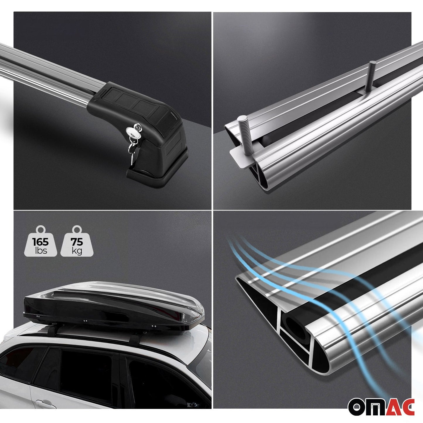 Portbagaj de plafon pentru Dacia Dokker 2012-2021 75kg argintiu aluminiu 2 buc