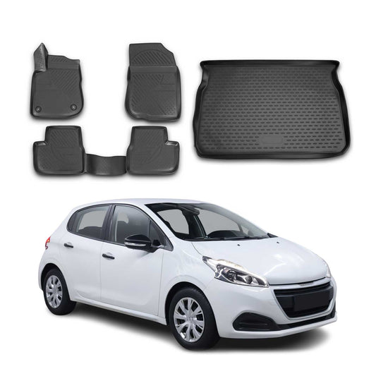 Set covorașe și portbagaj pentru Peugeot 208 2012-2019 hatchback TPE negru