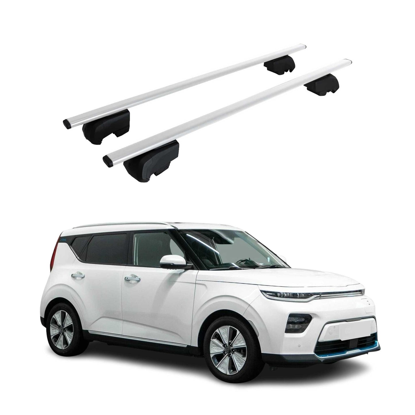 Portbagaj de plafon pentru Kia Soul EV 2020-2023, metal, argintiu, omologat ABE, 2x