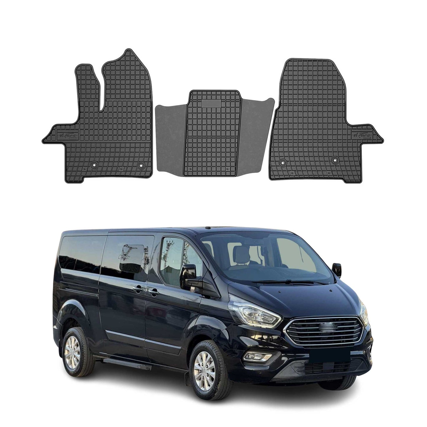 Covorașe sport din cauciuc pentru Ford Transit Custom Van 2017-2020, set 3 piese, negru