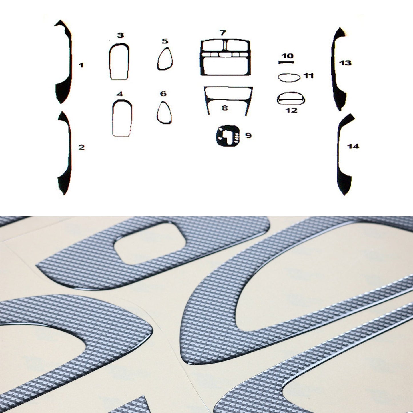 Ornamente interioare pentru cockpit Hyundai Santa Fe 2002-2006, set 14 piese, aspect carbon