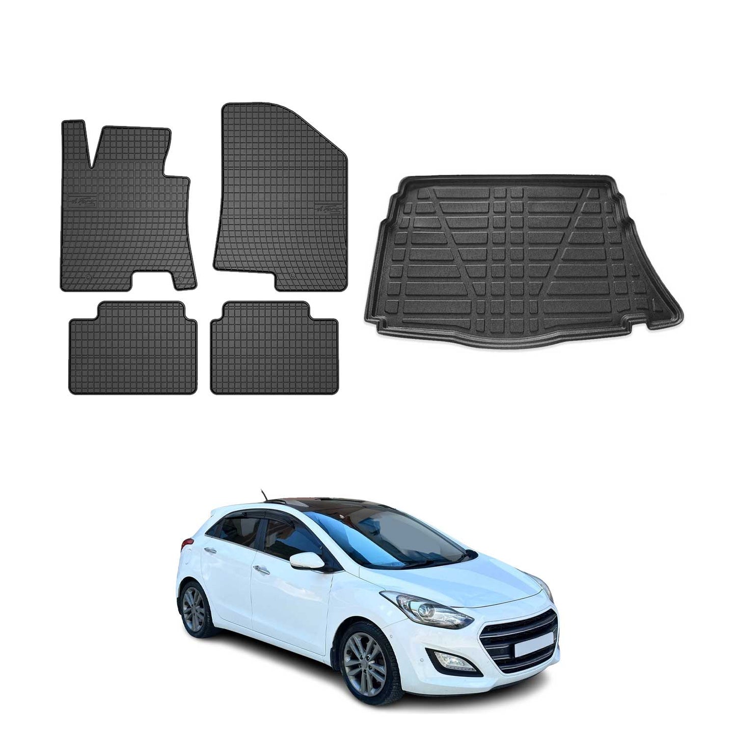 Set covorașe și portbagaj pentru Hyundai i30 Estate 2012-2017, cauciuc, negru, 5 buc.