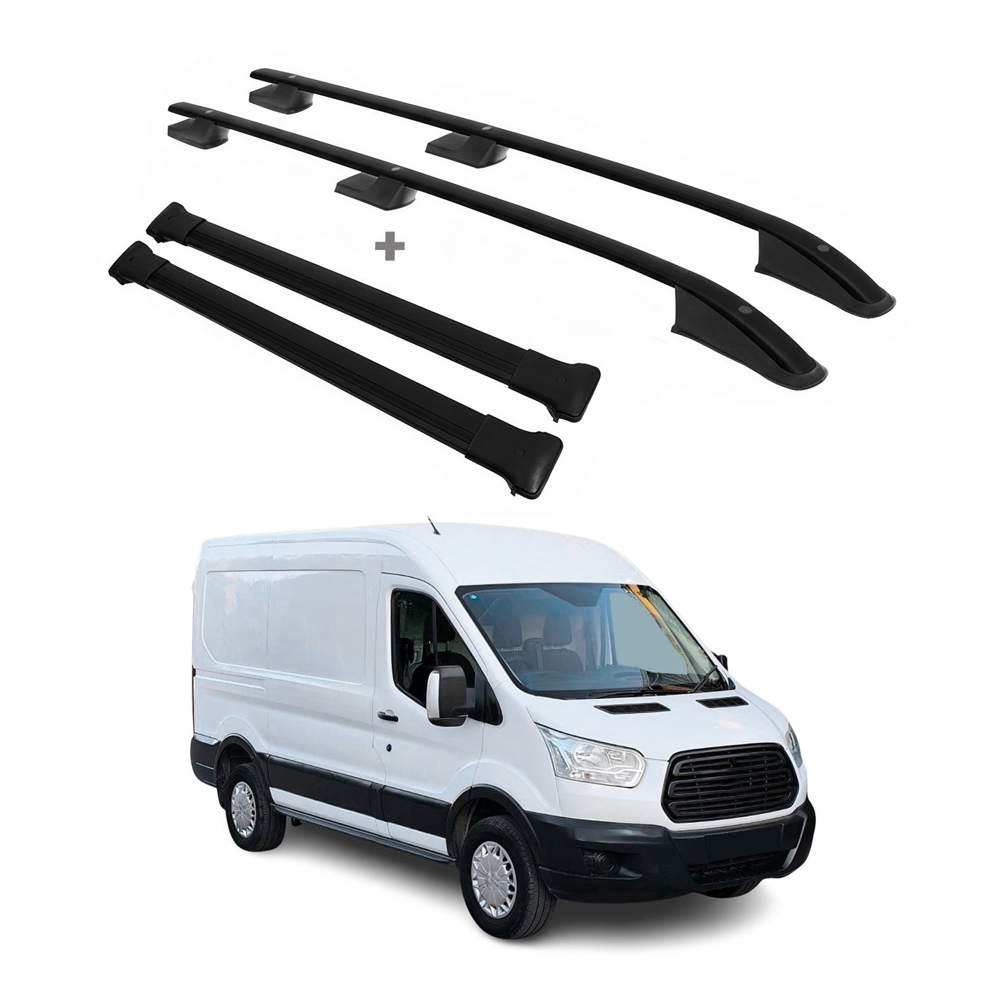 Dachreling + Dachträger für Ford Transit 2014-2025 L2 Mittel  Alu Schwarz