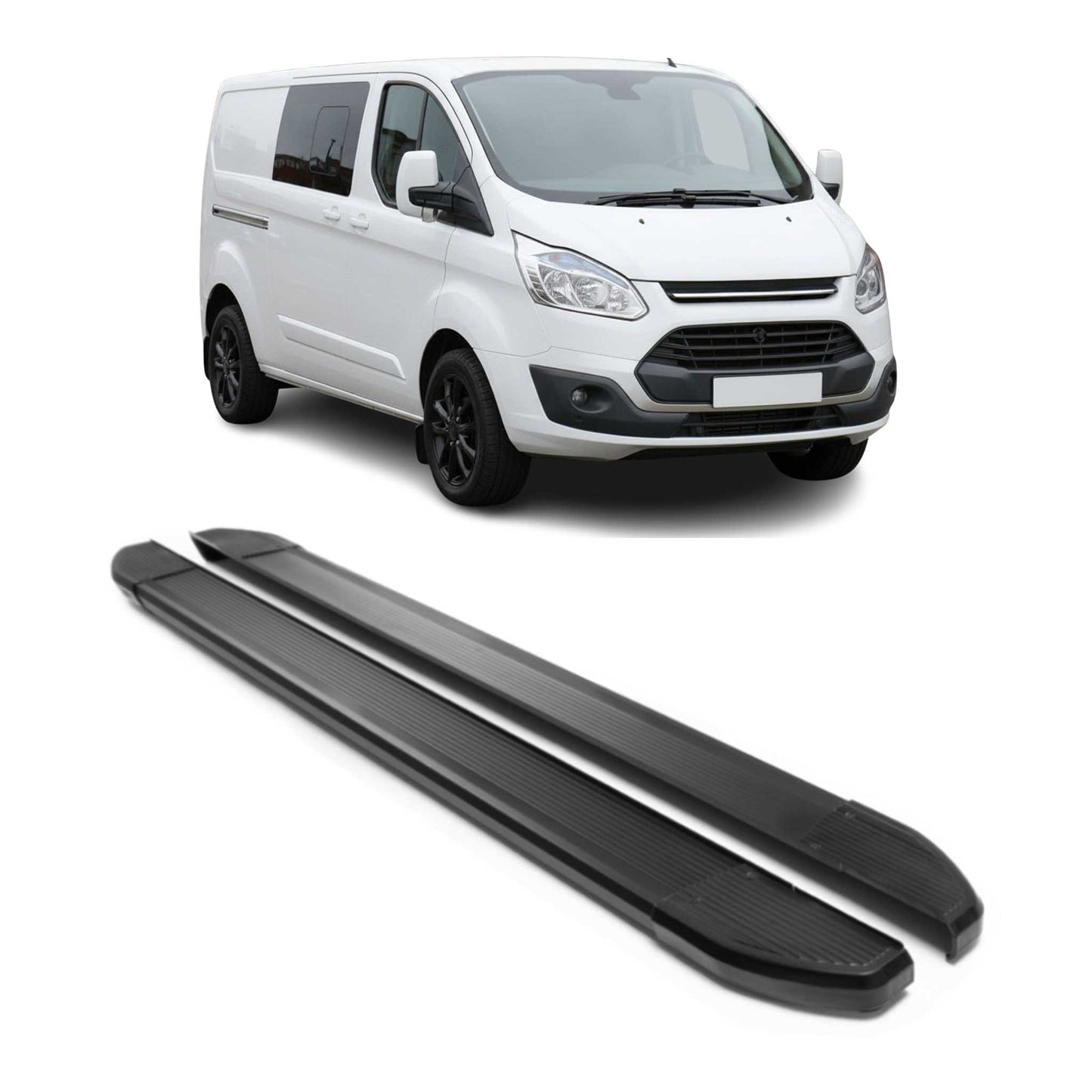 Trittbretter Seitenschweller für Ford Tourneo Custom 2013-2023 L2 Alu Schwarz 2x