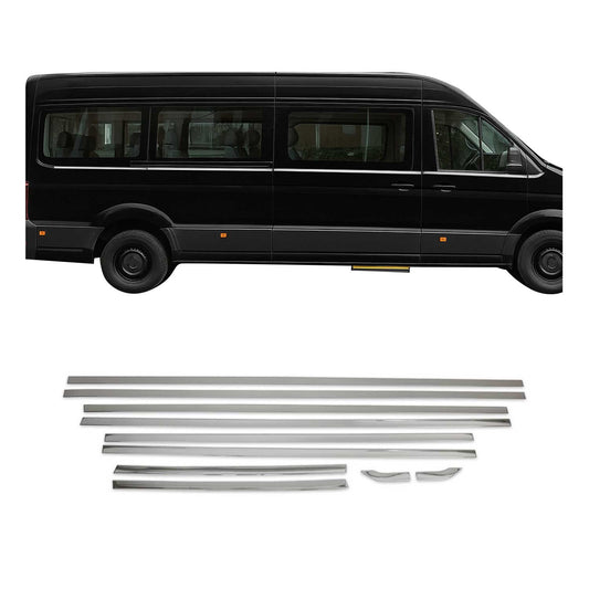 Benzi decorative pentru geamuri VW Crafter 2017-2025 ampatament L3/L4, cromate, 10 bucăți