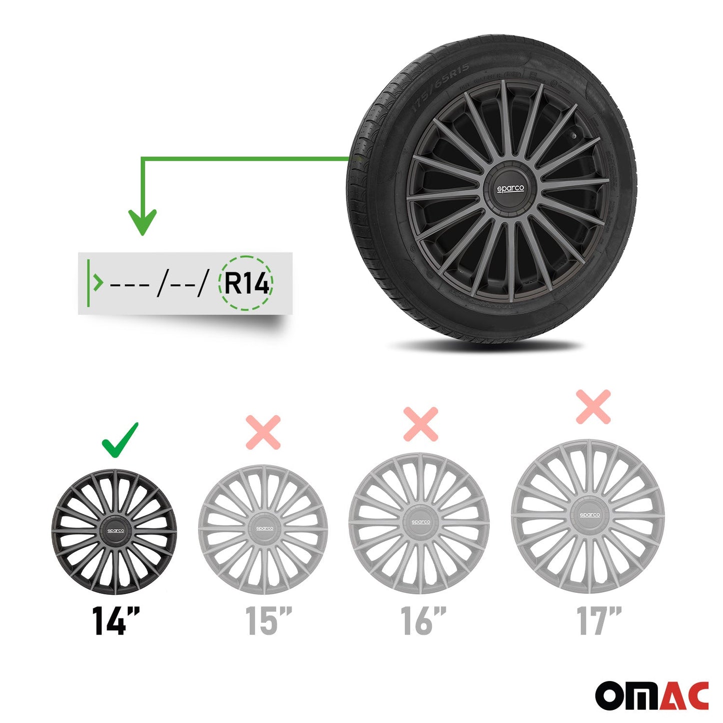 Radkappen Radzierblenden Sparco Treviso 14" Zoll Abdeckung Set Schwarz Grau 4x