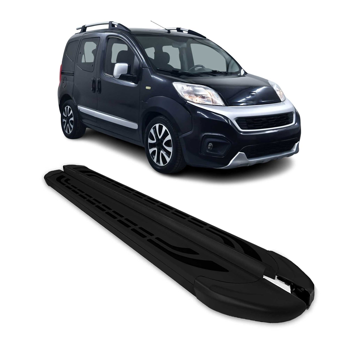 Trittbretter Seitenschweller Seitenbretter für Fiat Fiorino 2008-21 Alu Schwarz