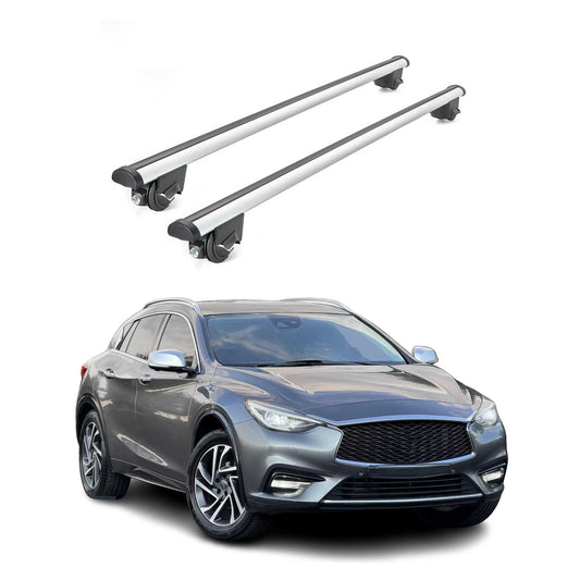 Portbagaj de plafon pentru Infiniti Q30 2015-2025 100kg aluminiu argintiu 2 piese ABE