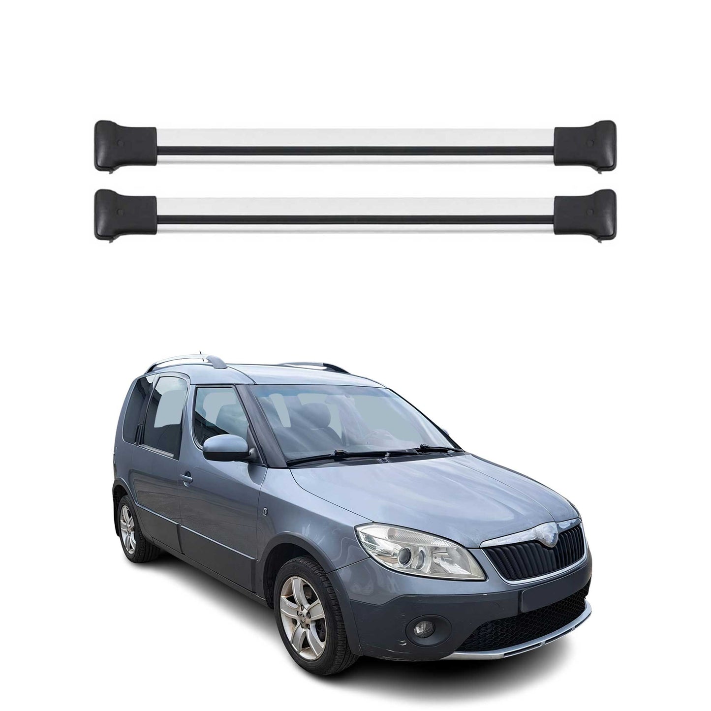 Portbagaj de plafon pentru Skoda Roomster 2006-2010 Pre-FL 75kg aluminiu argintiu 2 buc