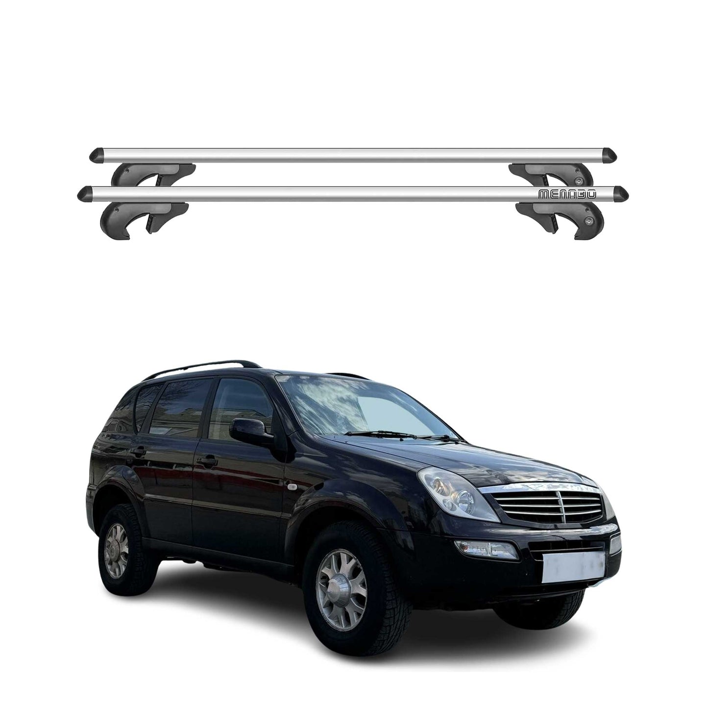 Menabo Dachträger Grundtäger für Ssangyong Rexton mk1 2001-2006 90kg Alu Grau 2x