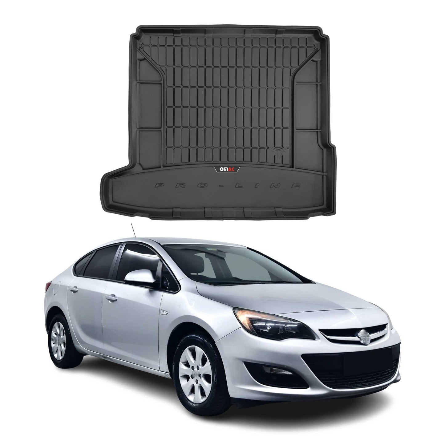 OMAC Gummi Kofferraumwanne für Opel Astra J Stufenheck 2012-2019 TPE Schwarz