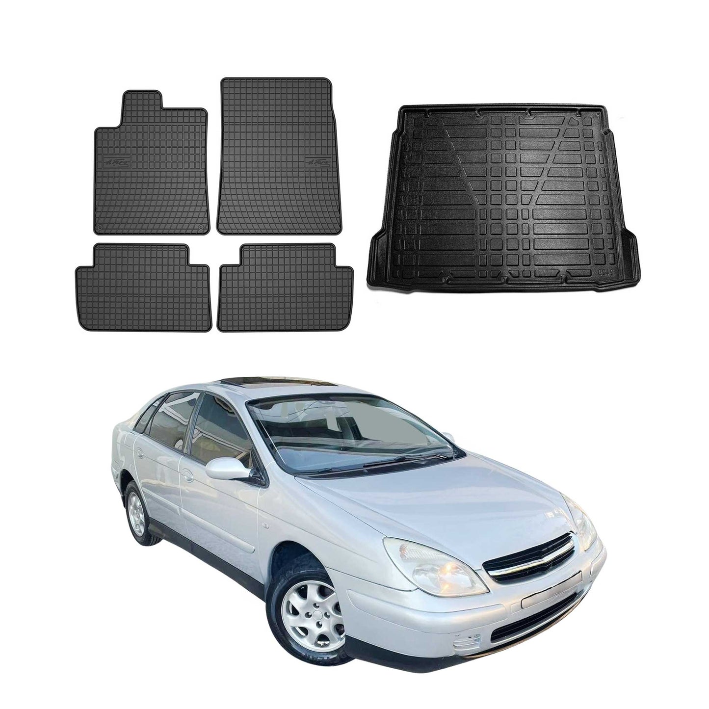 Fußmatten & Kofferraumwanne Set für Citroen C5 Stufenheck 2001-2018 Gummi 5x