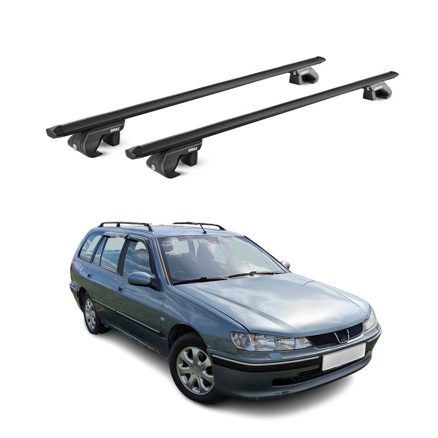 Dachträger Grundtäger für Peugeot 406 Kombi 1996-2004 90kg Alu Schwarz 2 tlg ABE