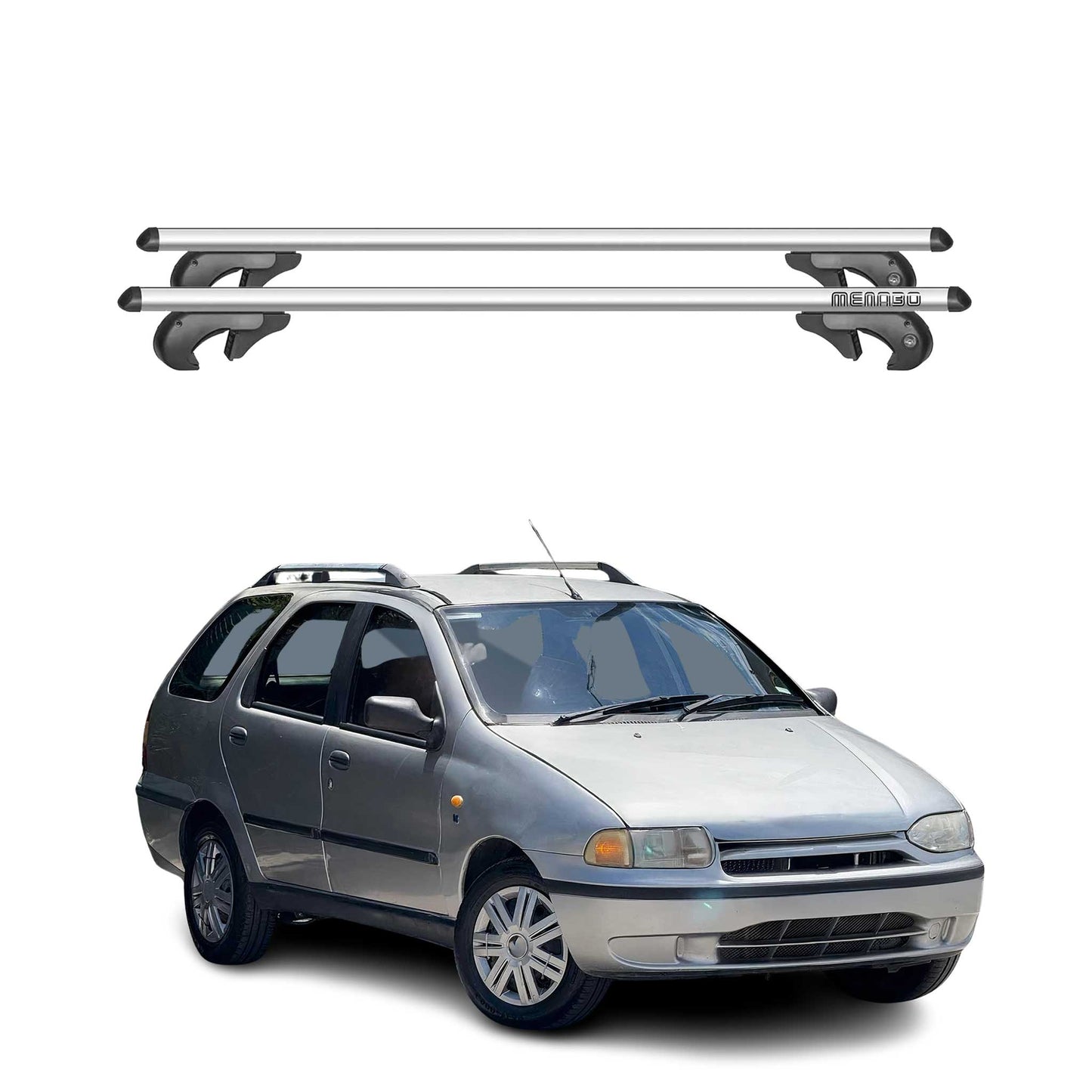 Menabo Dachträger Grundtäger für Fiat Palio Weekend 1997-2001 90kg Alu Silber 2x